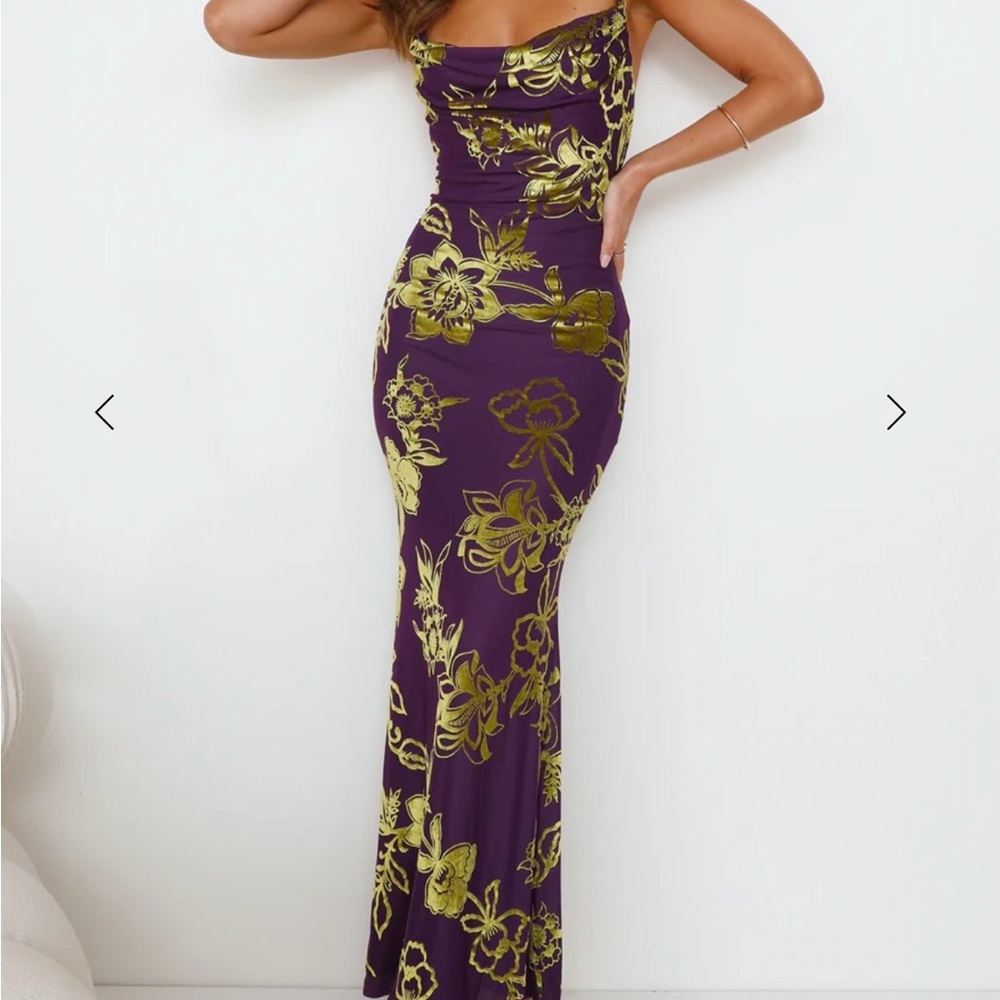 Purple & Gold Floral Bodycon Maxi Dress